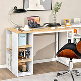 Tangkula Computer Desk with Storage Shelves, Home Office Desk with 5 Side Shelves & Metal Frame, Space Saving Laptop PC Desk, Writing Study Desk, Modern Vanity Desk for Bedroom (Natural) Tangkula
