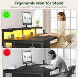 DurayLoly 47.2" Gaming Desk with Power Outlet and LED Lights,Computer Desk with Adjustable Monitor Stand and Drawer,Office Desk with CPU Stand for Home Work,Study and Gaming, Small Spaces,Black DurayLoly