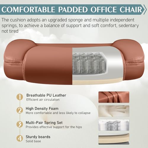 Leather Office Chair, PU Home Computer Desk Chairs with Ergonomic Back Support, 360°Swivel Free, Small Gaming Chair with Wheels and Adjustable Armrests, for Short People Use Brick Attic
