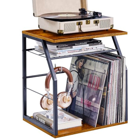 YIYYZI Vinyl Record Storage Holder for 100LPs, 3-Tier Vinyl Record Stand with 2 Movable Divider, Record Holder Organizer for Player, Albums, Magazine, Book, File (Black) YIYYZI