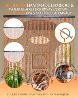 Erfolkerz 52 Strands Beaded Curtain for Doorways -35.4"x79"- Handmade Natural Beaded Curtains，Boho Doorway Wood and Bamboo Bead Curtain-As Insect Screen/Room Divider-Brown Erfolkerz