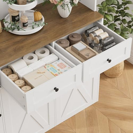 HOSTACK 71"H Kitchen Trash Can Cabinet, 12.5 Gallon Double Pull Out Garbage Can Hutch Cabinet with Trash Bin Storage Holders, 47" Wide Kitchen Pantry with Hidden Garbage Storage for Dining Room, White HOSTACK