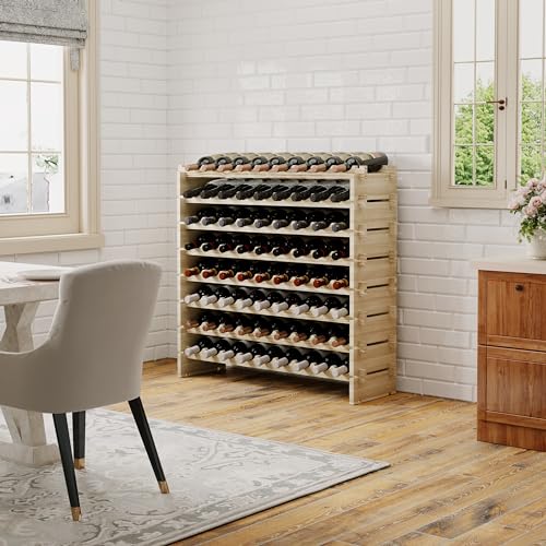 Modular Real Wood Wine Storage Racks - Stackable Free Standing Floor Wooden Wine Rack, Premium Wine Storage Rack Elegant Display and Organizing for Kitchen and Cellar 6 Tier 36 Bottles - WoodArtSupply