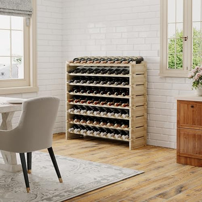 Modular Real Wood Wine Storage Racks - Stackable Free Standing Floor Wooden Wine Rack, Premium Wine Storage Rack Elegant Display and Organizing for Kitchen and Cellar 6 Tier 36 Bottles - WoodArtSupply