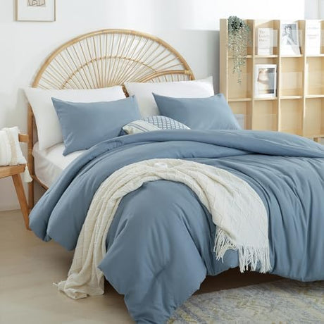 Weigelia Boho Dusty Blue 3PCS Microfiber Bed Comforter Set for All Seasons - Soft, Lightweight Comforter and Pillowcases weigelia