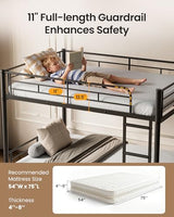 Mixcous Full Over Full Bunk Bed, Convertible into 2 Full Beds, Heavy-Duty Metal Bed Frame with Safety Full-Length Guardrails & EVA Padded Ladder for Adults, Teens, Kids, No Box Spring Needed, Black Mixcous