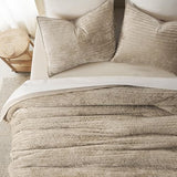 EVERGRACE Velvet Quilt Set Queen Size, Luxurious Soft Striped Channel Bedding Set, Lightweight Velvet Comforter for All Season, Oversized Bedspread Coverlet with 2 Matching Shams, Beige Taupe EVERGRACE