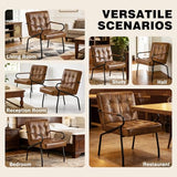 Modern Leather Accent Chair, Mid-Century Reading Chairs for Adults Comfy Lounge Armchair with Thick Cushion Metal Frame, 300lbs Capacity, Living Room/Waiting Room/Bedroom/Office, Brown Furnicomfy