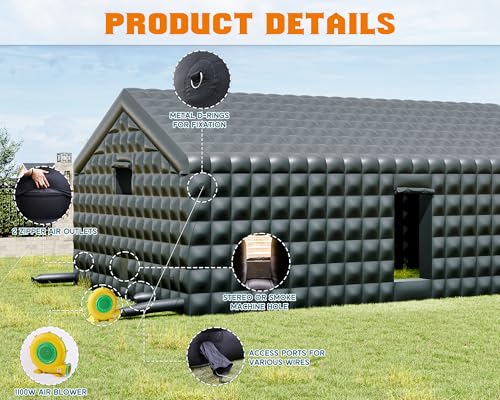 Albott 39x20x14 FT Large Black Inflatable Nightclub Tent for Adults with Pavilion Rest Area, Black Inflatable Night Club Gazebo with 2 Side Doors & Logo Area for Birthday, Wedding, Backyard Events Albott