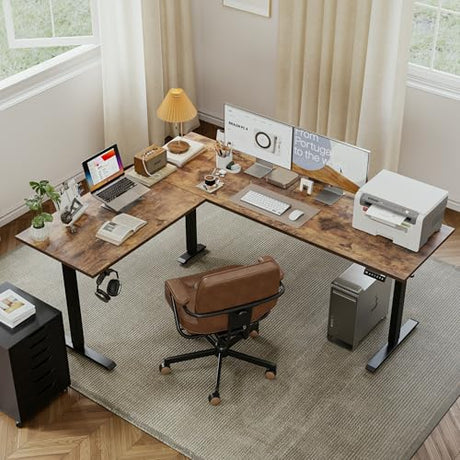Agilestic L-Shaped Standing Desk Adjustable Height, Electric Corner Standing Desk, Sit Stand Up Desk, 75x61 inch Sit Stand Computer Table, Rustic Brown Agilestic