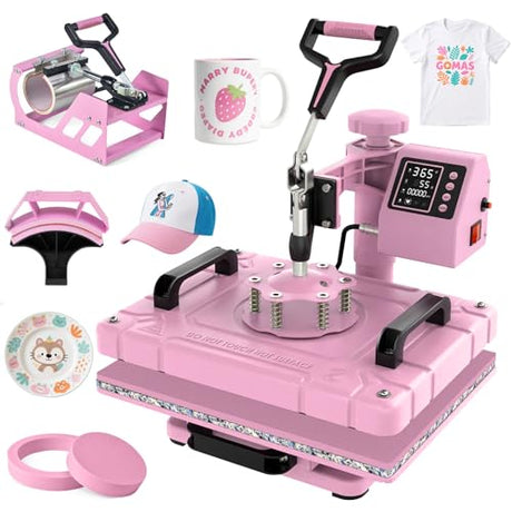 Slendor Heat Press Machine 12x15 inch, 5 in 1 360-Degree Swing Away Digital T Shirt Pressing Machine Multifunction Heat Transfer Sublimation Combo for T Shirts Mugs Hat Plate Cap Slendor