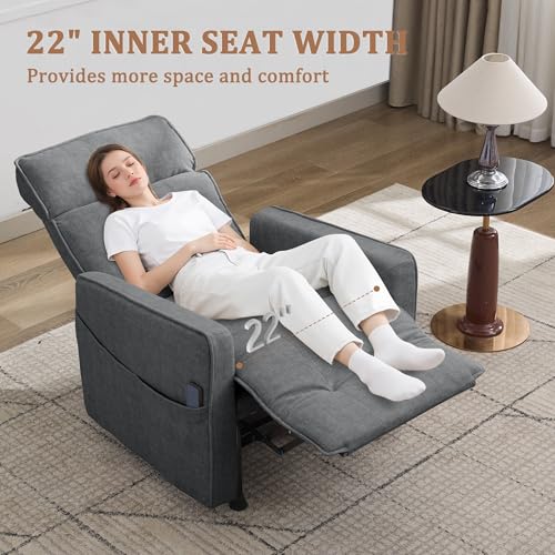 Korser Power Recliner Chair for Living Room, Electric Recliner Chairs for Adults, Comfy Recliners with Side Pockets & One-Touch Adjustment, Cashmere Reclining Chair for Reading, Bedroom, Lounge, Grey