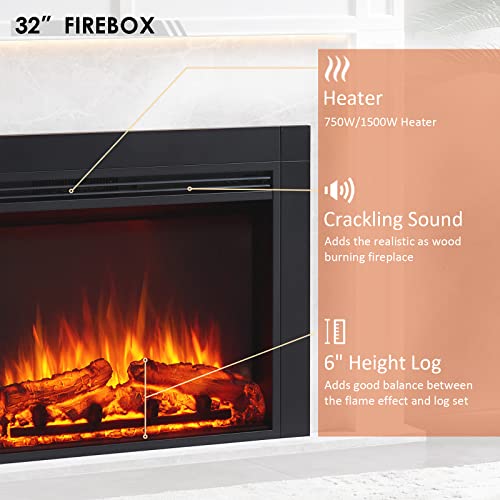 LegendFlame® Ashley Electric Fireplace with 56" Mantel Surround and Jaden 32" Insert, Cream White with Light Grey Marble Finish Legend Flame