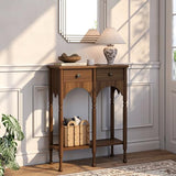 Topbele Console Table with 2 Drawers & Shelf, 28" Mid-Century Modern Entryway Table, Retro 2-Tier Sofa Table, Wooden Accent Table for Living Room, Hallway, Brown Topbele