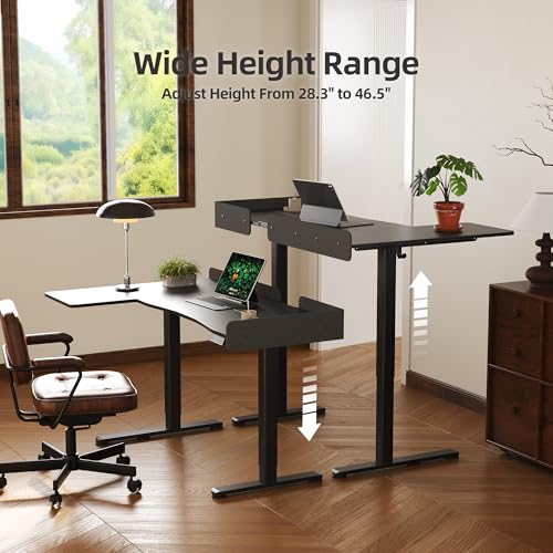 Claiks L Shaped Standing Desk, 55 Inch Electric Height Adjustable Desk with Splice Board Corner Workstation for Home Office, Black Claiks