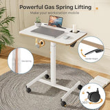 Liftsync Mobile Standing Desk, Rolling Laptop Cart Adjustable Height with Cup Holder, 28 inch Portable Table with 4 Lockable Wheels, White Computer Workstation with Hook and Slots for Home Office Liftsync