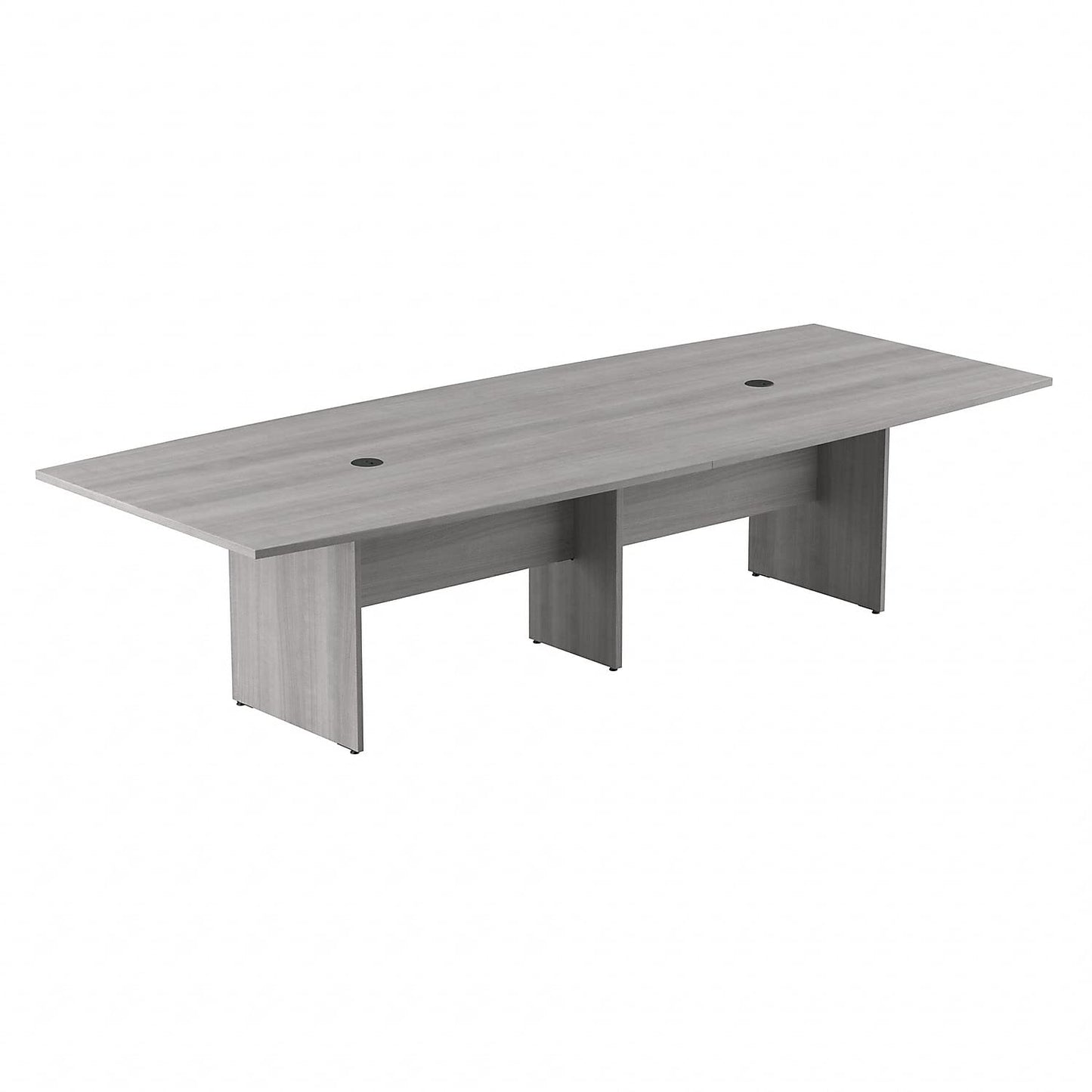 Bush Business Furniture 120W x 48D Boat Shaped Conference Table with Wood Base in Platinum Gray - WoodArtSupply