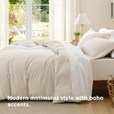 Bedsure Textured Duvet Cover Queen Size - Cotton-Like Polyester Jacquard Duvet Cover Set for All Seasons - 3 Pieces Ultra Soft Bedding Set with 2 Pillow Shams, NO Comforter (Beige, Queen, 90"x90") Bedsure