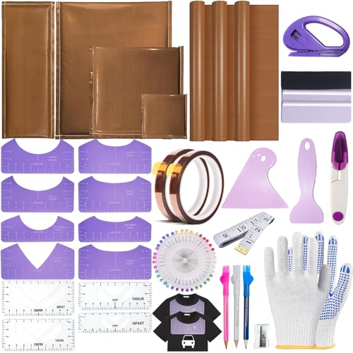 QUKLOGEN Heat Press Pillow Bundle Tools Kit Include 4 Heat Pressing Transfer Pillow Mat 3 Pack Teflon Sheet for Heat Press 2 Rolls Heat Resistant Tape 12 Different Size T Shirt Guide Ruler QUKLOGEN