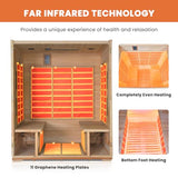 Outdoor Sauna 4 Person Infrared Saunas Outdoor Dry Sauna Room Wood Wooden Sauna Canadian Fir Red Cedar Low EMF 2600W/240V with Oxygen Bar, 7 Color Light, Control Panel, Speaker - 62.2" x 46.9" x 81.9" HOSAUNA