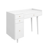 Nathan James Daisy Vanity Dressing Table or Makeup Desk with 4-Drawers and Brass Accent Knobs, White Wood Nathan James
