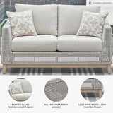 Signature Design by Ashley Seton Creek Cottage Weather Resistant Outdoor Loveseat with Cushion and 2 Throw Pillows, Light Brown & Light Gray Signature Design by Ashley