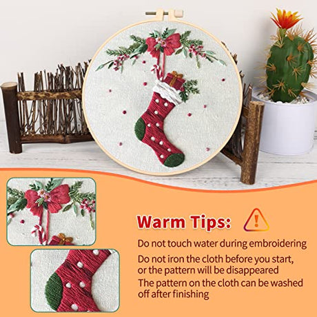 Canlierr 10 Sets Christmas Embroidery Kit with Patterns Instructions Needle Thread Tool Christmas DIY Cross Stitch for Adult Beginner Lover Xmas Holiday Party Supplies(Classic Style) Canlierr