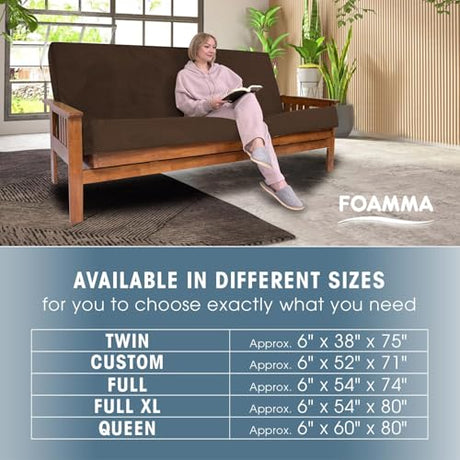 Foamma Memory Foam Futon Mattress, Double-Sided Foldout Couch Futon Mattress, 6" x 54" x 74" Full Size (Brown), Corduroy Fabric - Heavy Duty Sofa Bed, Thick Corded Cushion (Frame NOT Included) Foamma