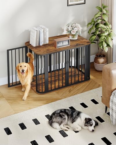 Hzuaneri 39.4'' Dog Crate Furniture, L Indoor Dog Kennel Dogs Cage, Modern Decorative Pet House for Small/Medium/Large Dogs, Anti-Chew & Anti-Escape, Kennel End Side Table, Rustic Brown DFC88701B Hzuaneri