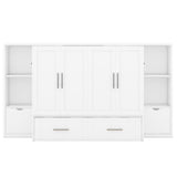 Queen Size Murphy Bed Cabinet with Storage Shelves & USB Ports,Wood Mobile Cabinet Bed with 2 Drawers, Murphy Chest Bed Queen,Space-Saving Folding Murphy Bed Queen for Teens,Adults,White Bellemave