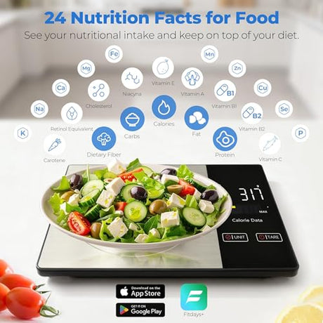 WARMKEY Smart Nutrition Food Scale with App - 1g Precision Digital Kitchen Scale, Tracks Calories & 24 Nutrients, Macros, Fat & Protein for Keto, Fitness & Meal Prep, 11lb/5kg with Tare Function WARMKEY