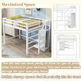 Bellemave Full Size Loft Bed with Stairs and Built-in Storage Wardrobe, Wood Loft Bed Frame with Storage Shelves and Hanging Rod White Loft Beds for Kids Boys Girls Adults Teens Dorm Bedroom Bellemave