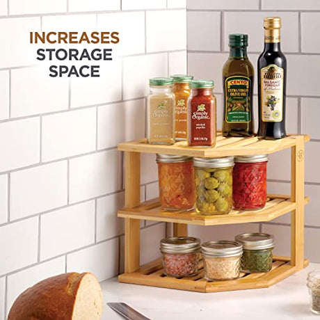 2-Pack Plate Organizer for Cabinet - Bamboo Corner Shelf for Kitchen or Bathroom Storage, Space-Saving Rack for Dishes, Countertop, Cabinet, Pantry - Organization & Housewarming Gift Bambüsi