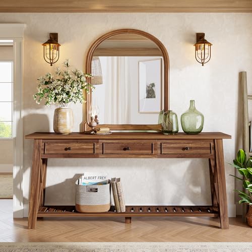 Tribesigns Console Table with 3 Storage Drawers, 70.87 Inches Extra Long Sofa Table Behind Couch with Bottom Shelf, Farmhouse Wooden Entryway Hallway Foyer Table for Living Room, Entrance (Walnut) Tribesigns