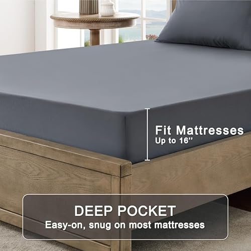 FreshCulture Twin Bed Sheets - Ultra Soft Sheets for Twin Bed - Brushed Microfiber - Deep Pockets - Easy Care - Cooling & Breathable Sheets - Hotel Quality 3 Piece Sheet Set (Dark Grey) FreshCulture