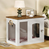 CHOEZON Wooden 30.1" Dog Crate Furniture, Farmhouse Pet Cage End Table with Secure Lock, Ventilated Mesh for Medium Dogs, Dog Kennel Furniture for Living Room, Bedroom, White and Walnut MGW02WL CHOEZON