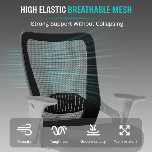 SUNNOW Office Chair, Ergonomic Computer Desk Chair, Sturdy Executive Task Chair - Adjustable Lumbar Support, Flip-up Arms, Tilt Function, Comfy Wide Seat, Swivel Mesh Home Office Desk Chairs (Black) SUNNOW