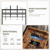 RALGEND Fireplace TV Stand with Mount for 55/60/65/75 inch TVs, Corner Entertainment Center with Power Outlet and 18" Electric Fireplace, Height Adjustable TV Console for Living Room, Rustic and Black RALGEND