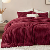 Bedsure Comforter Set Queen Size - GentleSoft™ 3 Pieces Double-Side Fleece Fluffy Dark Red Comforter Set, Cozy Striped Room Decor Aesthetic, Luxury Bedding Queen Size, 2 Pillowcases, 90x90 Inches Bedsure