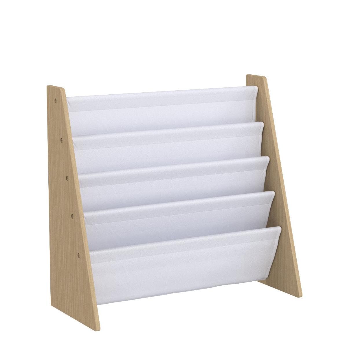 Humble Crew 4-Tier Toddler Bookshelf in Natural Wood/White with Deep Fabric Sleeves - WoodArtSupply