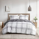 Intelligent Design Pike Reversible Comforter Set, Cottage Plaid Print, Modern Cabin Lifestyle, Down Alternative, All Season Bedding with Matching Sham, Twin/Twin XL White/Grey 2 Piece Intelligent Design