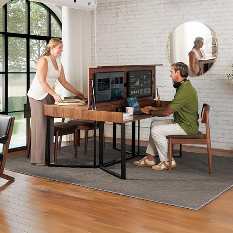 Transformer Table - Dining Table to Computer Desk, Work-from-Home Office, Gaming Desk, Study Desk, Space-Saving Furniture, Multiuse Dining Table, Royal Brown Transformer Table
