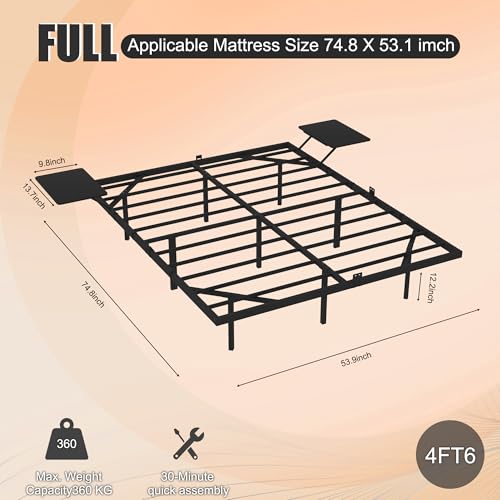 OLALITA Floating Full Size Platform Bed Frame with LED Lights & USB Charging Station Sturdy Metal Frame with Hidden Legs, No Box Spring Needed, Effortless Assembly(Black, Full) OLALITA