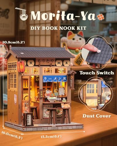 CUTEBEE Book Nook Kit - DIY Miniature House Dollhouse Kit for Adults and Teens, Booknook Tiny Japanese House Bookshelf Decor 3D Wooden Puzzle, Gifts for Family, Friends (Morita-Ya)