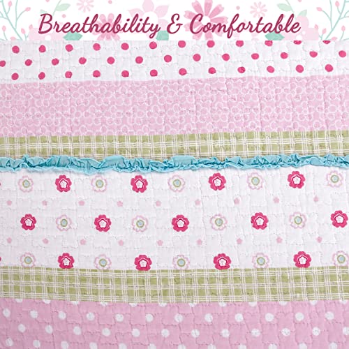 Cozy Line Home Fashions Pink Polka Dot Flower Girl 100% Cotton Reversible Quilt Bedding Set, Coverlet, Bedspread (Greta Pastel, Queen - 3 Piece: 1 Quilt + 2 Shams) Cozy Line Home Fashions