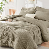 HYMOKEGE Linen Full Size Comforter Sets Seersucker 7 Pieces, All Season Luxury Bed in a Bag for Bedroom, Bedding Set with Comforter, Sheets, Pillowcases & Shams HYMOKEGE