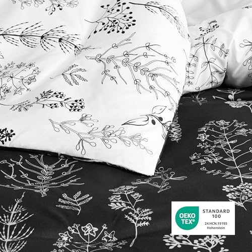 Bedsure Full Comforter Set - Black Bed Set, 3 Pieces Cute Floral Bedding, 1 Soft Reversible Botanical Flowers Comforter and 2 Pillow Shams Bedsure