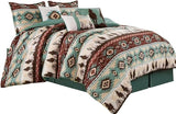 Chezmoi Collection Dune 7-Piece Southwestern Cowboys Aztec Comforter Set - Multicolor Teal Brown Beige Tan Red Printed Washed Microfiber Bedding, Oversized King Chezmoi Collection