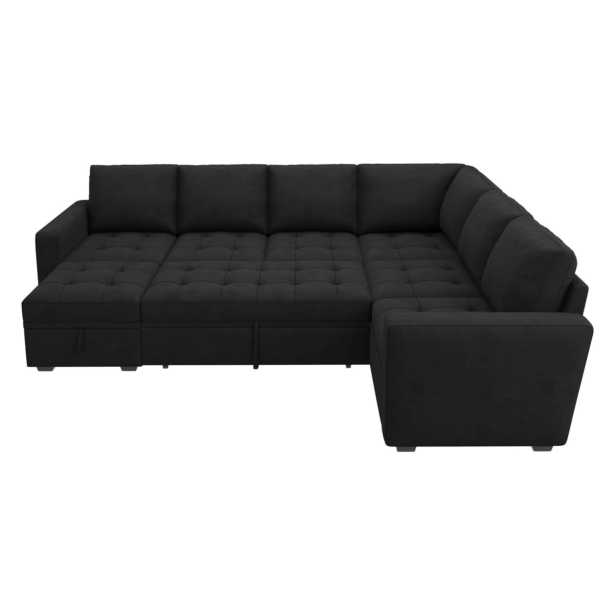 HONBAY Modular Sectional Sleeper Sofa with Pull Out Bed, Velvet Convertible L Shaped Couch with Storage Seat, Sectional Couches for Living Room, Black HONBAY