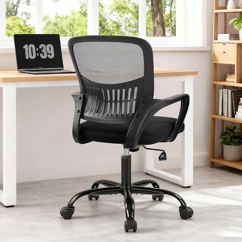 Sweetcrispy Home Office Managerial Executive Chair, Ergonomic Mesh Adjustable Swivel Mid-Back Computer Desk Chair with Comfortable Lumbar Support, Comfy Arms for Bedroom,Study Sweetcrispy
